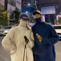 【COMEACROSS】秋冬ins韩版加厚情侣毛衣高领宽松潮流个性套头针织衫