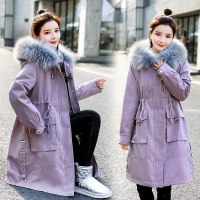 【铂瑟】2020冬季新款时尚腰部抽绳收腰气质大毛领中长款连帽棉衣