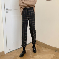 【秀衣记】2020小个子毛呢格秋冬烟管裤女高腰阔腿裤宽松大码直筒九分裤