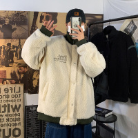 【秀衣记】报纸风冬季羊羔毛绣花立领棉衣加肥外套男