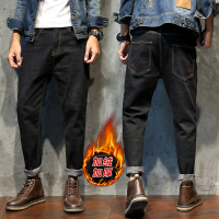 【COMEACROSS】新款加绒牛仔裤加肥加大哈伦时尚宽松加厚水晶绒