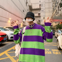 【COMEACROSS】港风秋冬青少年条纹宽松韩版针织衫毛衣外套