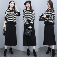【铂瑟】2020冬季新款优雅时尚针织毛衣半身裙套装气质套裙