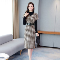 【铂瑟】2020年冬季优雅时尚气质百搭收腰格子套装套裙