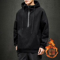 【HY&CO】冬季加绒加厚港风潮大码纯色基础拉链宽松连帽卫衣