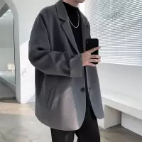 【HY&CO】休闲西装外套中性宽松韩版潮流帅男炸街雅痞小西服灰