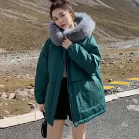 【HY&CO】女士棉袄宽松棉服外套羽绒棉衣冬季中长款大毛领