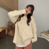 【COMEACROSS】2020新款秋冬打底韩版宽松慵懒彩点蛋糕圆领套头麻花毛衣