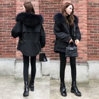 【COMEACROSS】黑色羽绒服女2020新款冬季时尚大毛领茧型工装派克服棉衣外套