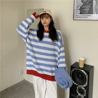 【COMEACROSS】条纹披肩毛衣洋气宽松韩版慵懒风秋冬百搭针织衫