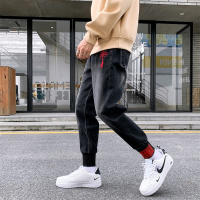 【COMEACROSS】牛仔裤男宽松加肥休闲弹力秋冬松紧腰哈伦裤刺绣束脚长裤