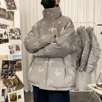 【COMEACROSS】港风网红ins立领七彩反光蝴蝶棉衣外套男女