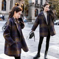 【COMEACROSS】格子毛呢外套女中长2020冬韩版宽松流行百搭夹棉加厚千鸟格呢大衣