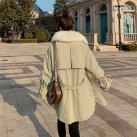 【COMEACROSS】兔毛内胆袖口抽绳风衣式派克棉衣