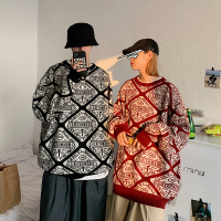 【秀衣记】男类情侣装冬装中性港风圆领宽松圣诞节百搭针织衫毛衣外套