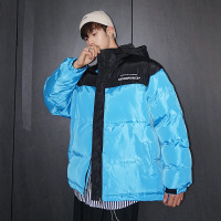 【秀衣记】蓝色拼接棉衣男韩版宽松加厚保暖潮流棉服