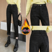 【秀衣记】2020刺绣字母牛仔裤复合加绒加厚直筒宽松萝卜哈伦老爹裤打底