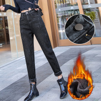 【秀衣记】2020老爹牛仔裤女宽松加绒加厚大码高腰胖m裤子显瘦哈伦裤