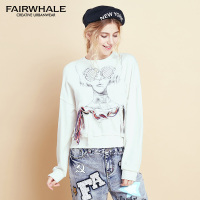 马克华菲女装2018秋卡通休闲卫衣短款 韩版套头卫衣