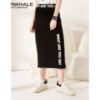 马克华菲女装2018夏季新品半身裙黑色显瘦半身裙黑色