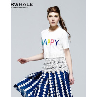 马克华菲女装2018夏季新款蕾丝拼接短袖T恤上装绣花T百搭003米白色