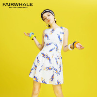 马克华菲女装2018夏季新款印花图案连衣裙中腰修身