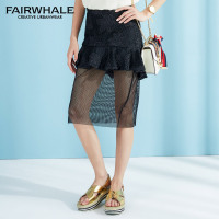 马克华菲女装2018夏季新品网纱拼接鱼尾裙