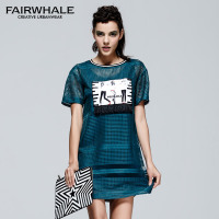 马克华菲女装2018年夏季新品镂空两件套连衣裙聚