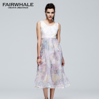 马克华菲女装2018年夏季新款波普欧根纱印花背心裙女