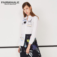 马克华菲女装2018秋新品百搭时尚印花衬衫