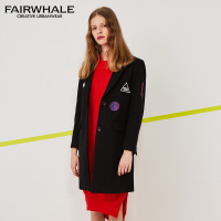马克华菲女装2017秋冬季新品宋仲基同款中长毛呢外套潮流风衣女