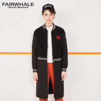 马克华菲女装2017秋冬新品中长款休闲条纹撞色夹克棉服