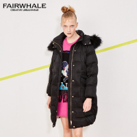 马克华菲女装2017秋冬新品隐藏式拉链中长款羽绒服