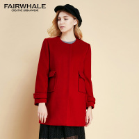 Mark Fairwhale/马克华菲马克华菲女装无领纯色毛呢大衣