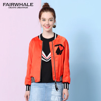 马克华菲女装2018春新款浪漫手指印花棒球短款外套