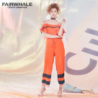 马克华菲女装2019夏季一字肩百搭时尚连衣裤度假风连衣裙裤