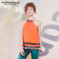 马克华菲女装2019夏新款橙色美背吊带 外搭宽松挂脖肚兜式吊带