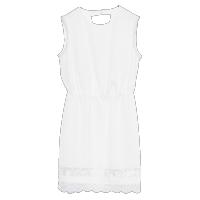 马克华菲女装2019夏新款chic露背白色无袖连衣裙蕾丝拼接镶钻裙