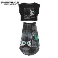 马克华菲女装2019夏套装雪纺印花连衣裙 宽松韩版裙装套装