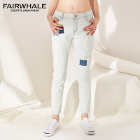 马克华菲女装 2019夏牛仔裤 水洗磨白牛仔裤 修身显瘦小脚裤