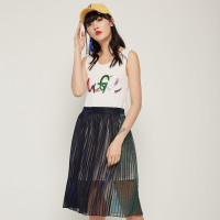 马克华菲女装2019夏新款裙子时尚纱撞色拼接半身裙