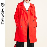 马克华菲女装2019春季中长款精美腰带时尚风衣