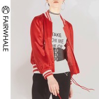 马克华菲女外套2019春季新款运动嘻哈风夹克bf原宿棒球服红