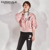 马克华菲女装2019春季新款短款连帽长袖外套 贴布夹克女