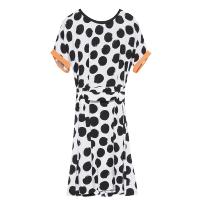 马克华菲女装2019夏新款圆点连衣裙女黑白波点收腰短袖中长裙子