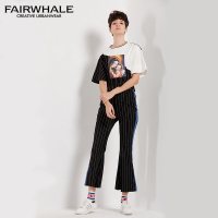 马克华菲女装2019夏条纹学生女套装 显瘦休闲两件套