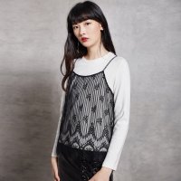 马克华菲女装2019春季新款两件套蕾丝圆领套头卫衣女上衣