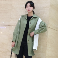 马克华菲女装19年春夏新品单排扣立领女式风衣拼接中长款衬衫