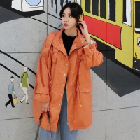 马克华菲女装19年春夏新款单排钉扣系带中长款女式风衣收腰翻领女款外套