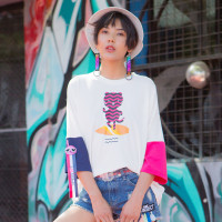 马克华菲女装【M&R跨界款】卡通印花圆领七分袖T恤